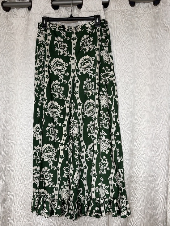 Zara Pants - Zara High Waisted SZ L Wide Leg Satin Printed Floral Flowy Green  Pants
